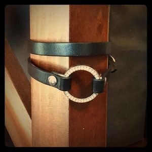 Black double wrap bracelet w/ crystal ring insert